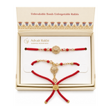 Elegance in Every Knot Rakhi by Advait Rakhi — front view showing product label and branding, studio product photo on white background