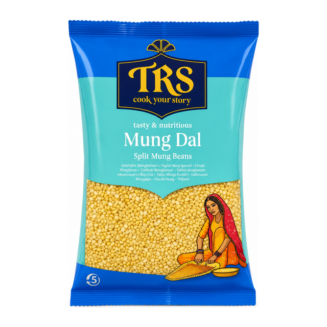 Mung Dal Split Mung Beans by TRS — front view showing product label and branding, studio product photo on white background
