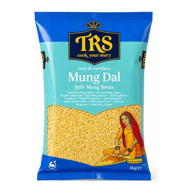 Mung Dal Split Mung Beans by TRS — front view showing product label and branding, studio product photo on white background