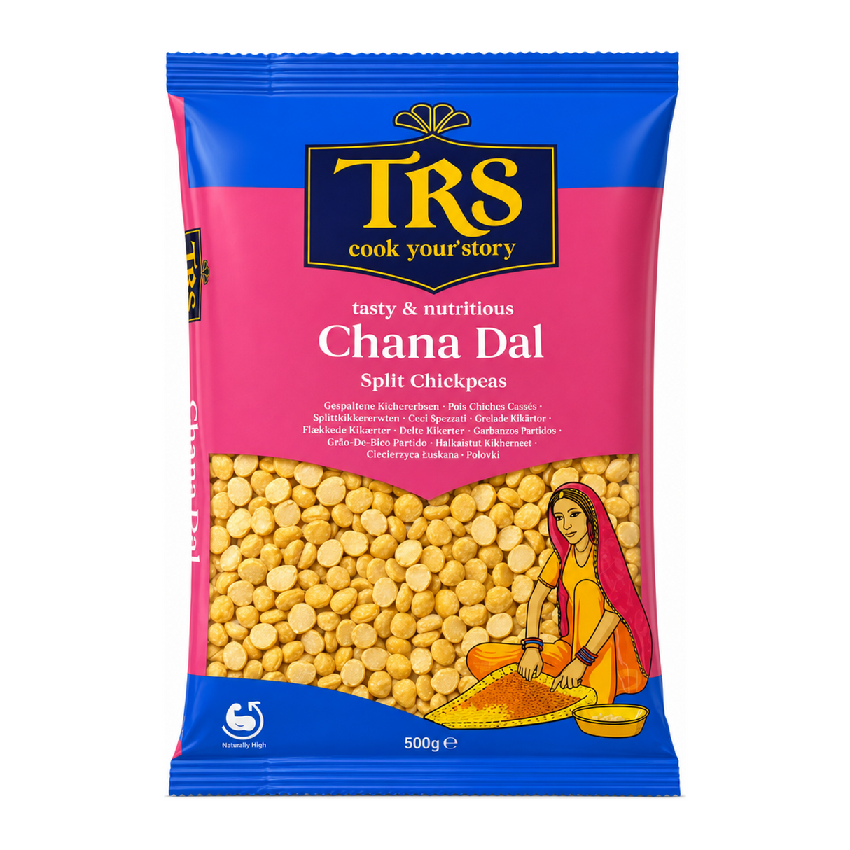 Chana Dal Split Chickpeas by TRS — front view showing product label and branding, studio product photo on white background