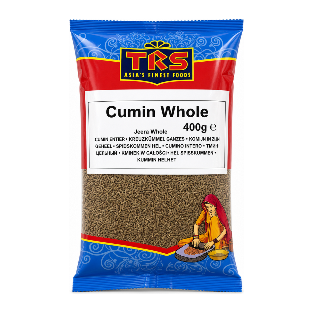 Cumin Whole Jeera Whole by TRS — front view showing product label and branding, studio product photo on white background
