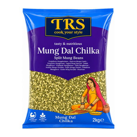 Mung Dal Chilka Split Mung Beans by TRS — front view showing product label and branding, studio product photo on white background