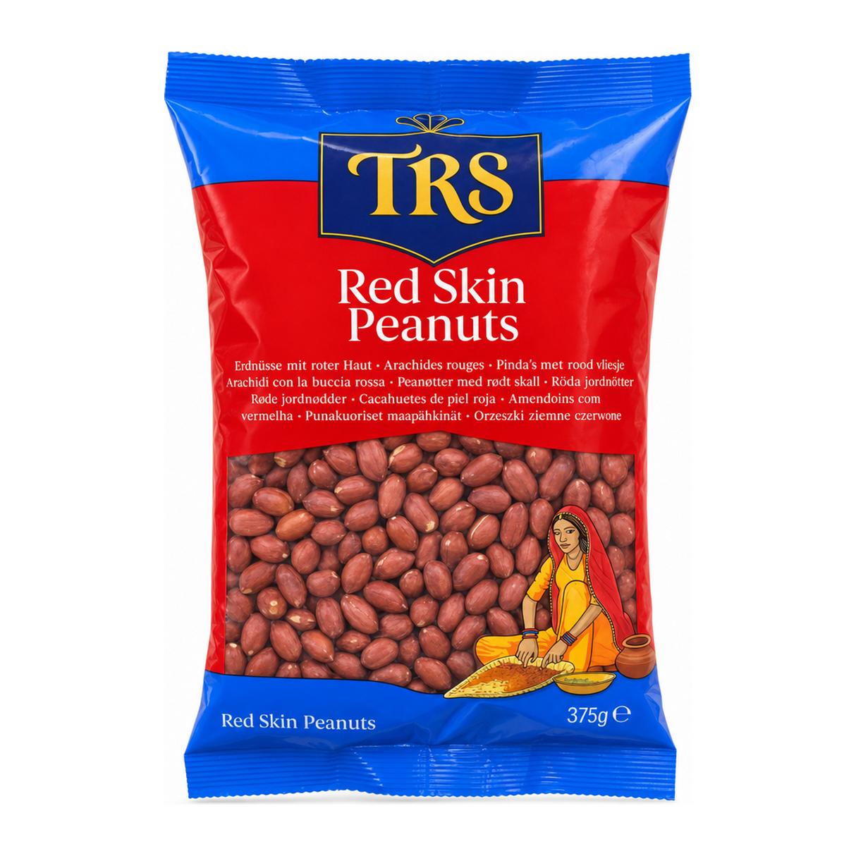 Red Skin Peanuts by TRS — front view showing product label and branding, studio product photo on white background