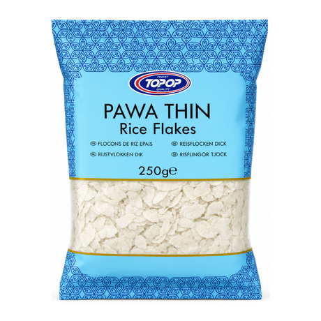 Pawa Thin Rice Flakes Thin by Topop — front view showing product label and branding, studio product photo on white background
