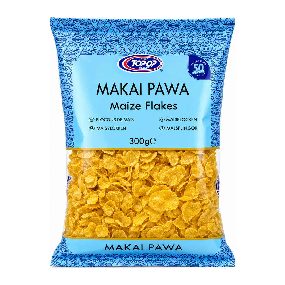 Makai Pawa Maize Flakes by Topop — front view showing product label and branding, studio product photo on white background