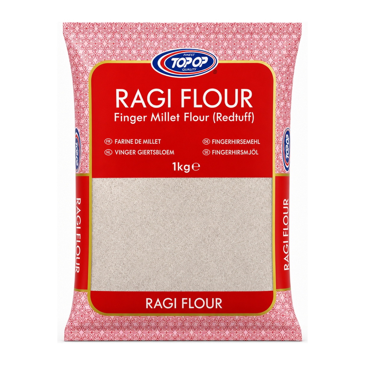 Ragi Flour Finger Millet Flour (Redtuff) by Topop — front view showing product label and branding, studio product photo on white background