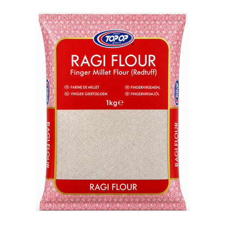 Ragi Flour Finger Millet Flour (Redtuff) by Topop — front view showing product label and branding, studio product photo on white background
