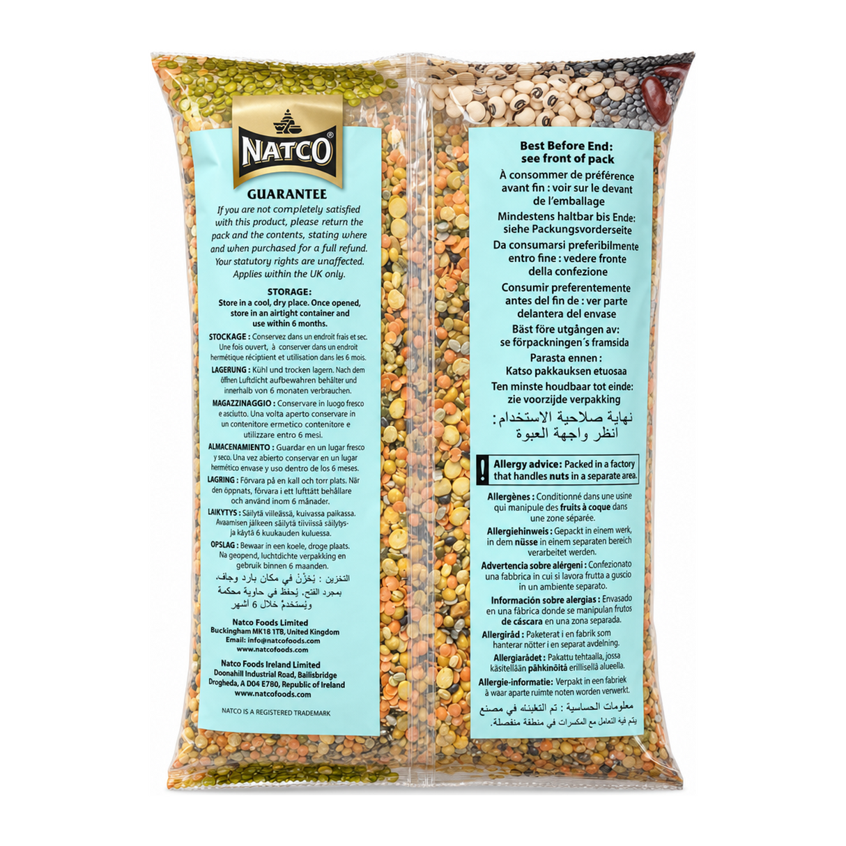 Natco Mixed Lentils 1kg by Natco — back view showing ingredients and product details, studio product photo on white background