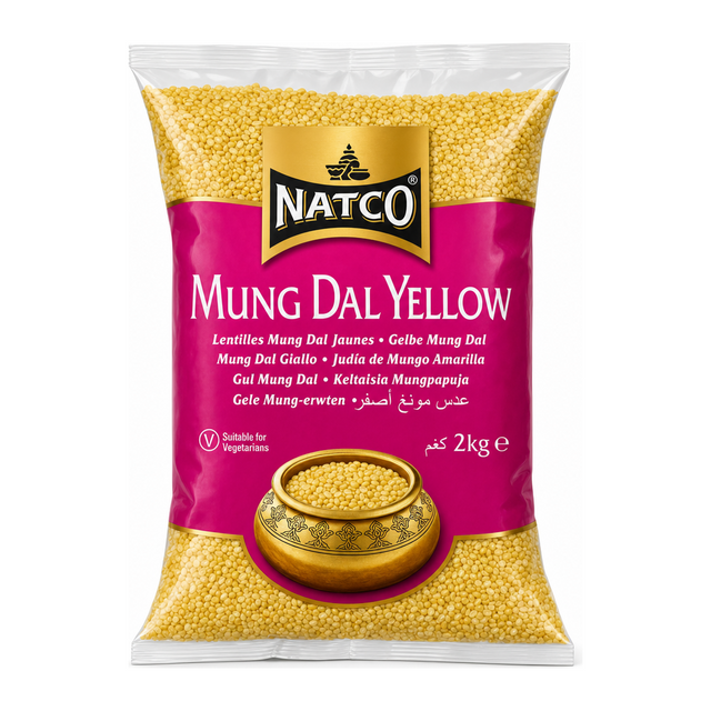 Natco Mung Dal Yellow 2kg by Natco — front view showing product label and branding, studio product photo on white background
