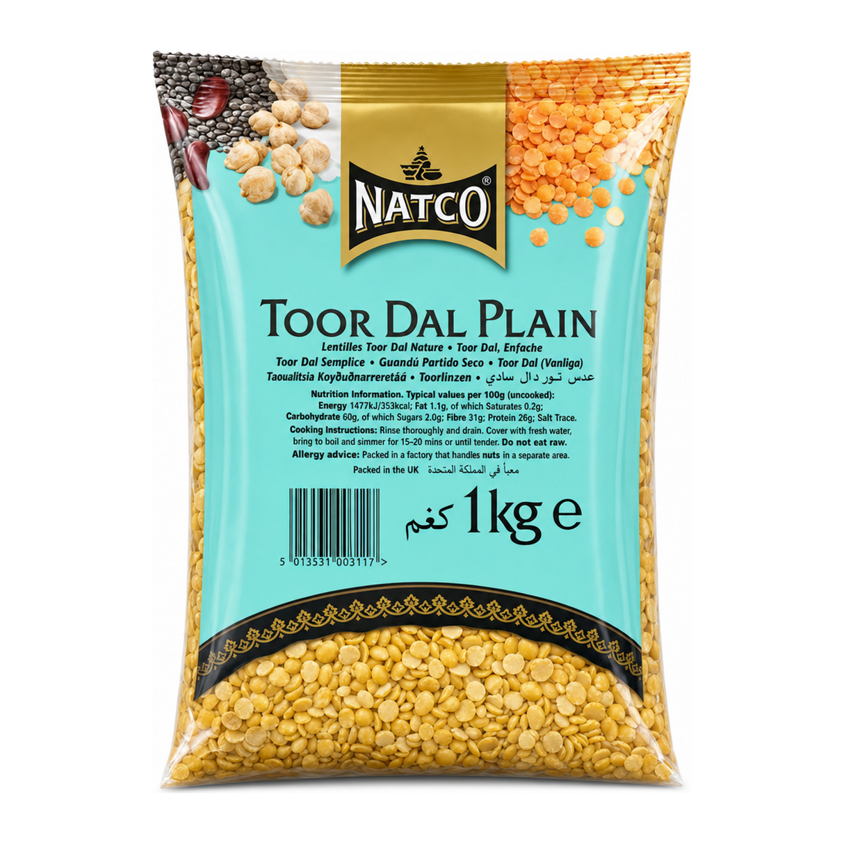 Natco Toor Dal Plain by Natco — front view showing product label and branding, studio product photo on white background