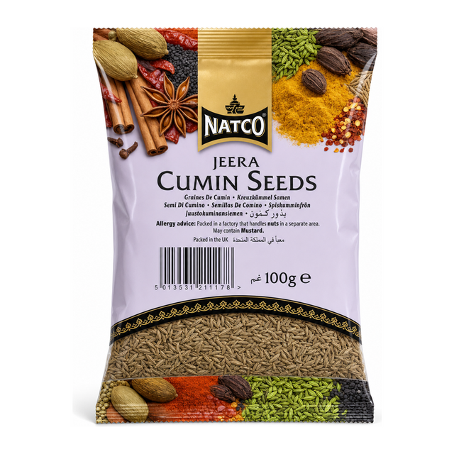 Natco Jeera Cumin Seeds 100g by Natco — front view showing product label and branding, studio product photo on white background