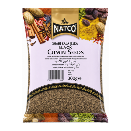 Natco Shahi Kala Jeera Black Cumin Seeds 300g by Natco — front view showing product label and branding, studio product photo on white background