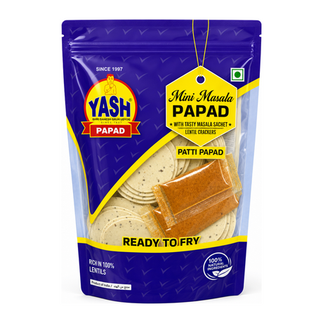 Yash Mini Masala Papad Patti Papad by Yash — front view showing product label and branding, studio product photo on white background
