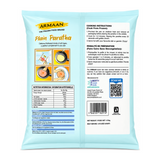Armaan Plain Paratha 25 pcs Promo Pack £3.99 2 Kg 25% Extra Free by Armaan — back view showing ingredients and product details, studio product photo on white background