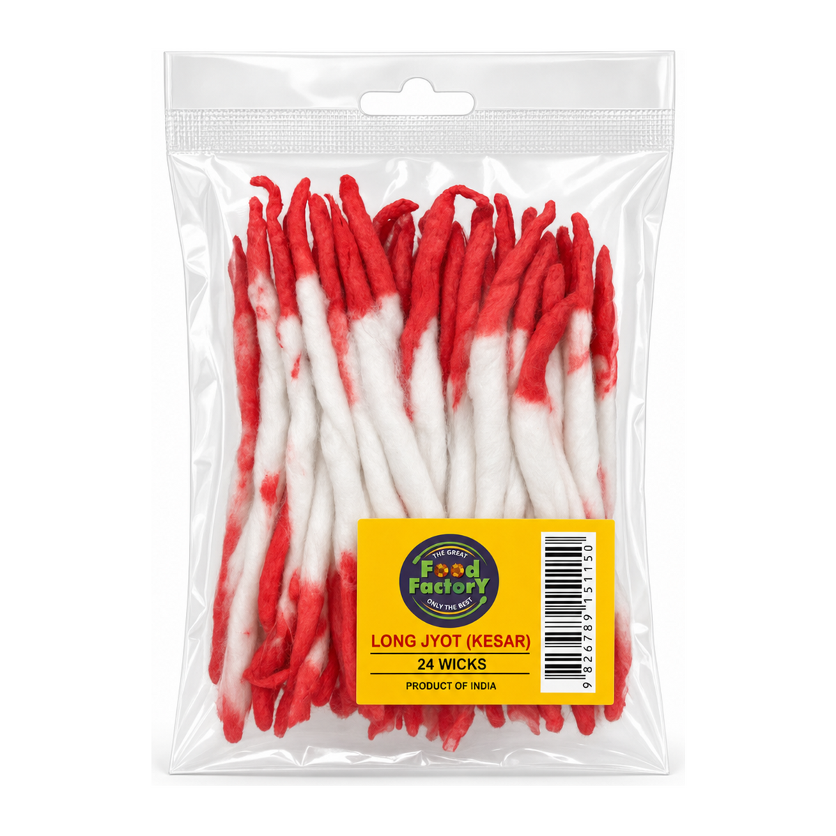 The Great Food Factory Long Jyot (Kesar) 24 Wicks by The Great Food Factory — front view showing product label and branding, studio product photo on white background