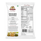 Bombaywalla Arwi Colocasia Roots Individually Quick Frozen by Bombaywalla — back view showing ingredients and product details, studio product photo on white background