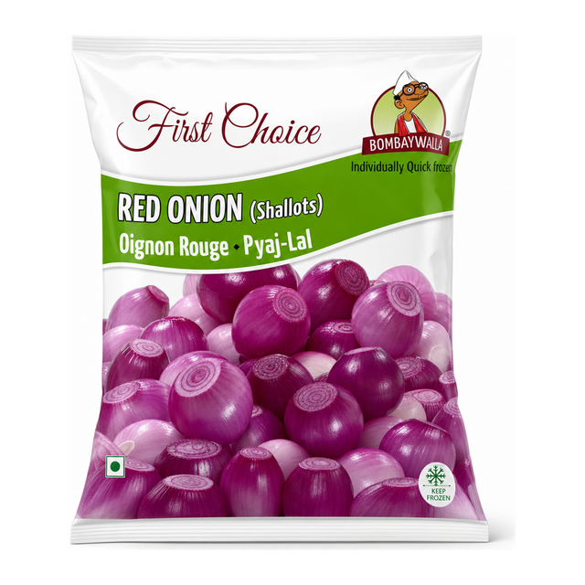 Bombaywalla Red Onion (Shallots) Individually Quick Frozen by Bombaywalla — front view showing product label and branding, studio product photo on white background