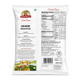 Bombaywalla Lima Beans Individually Quick Frozen by Bombaywalla — back view showing ingredients and product details, studio product photo on white background
