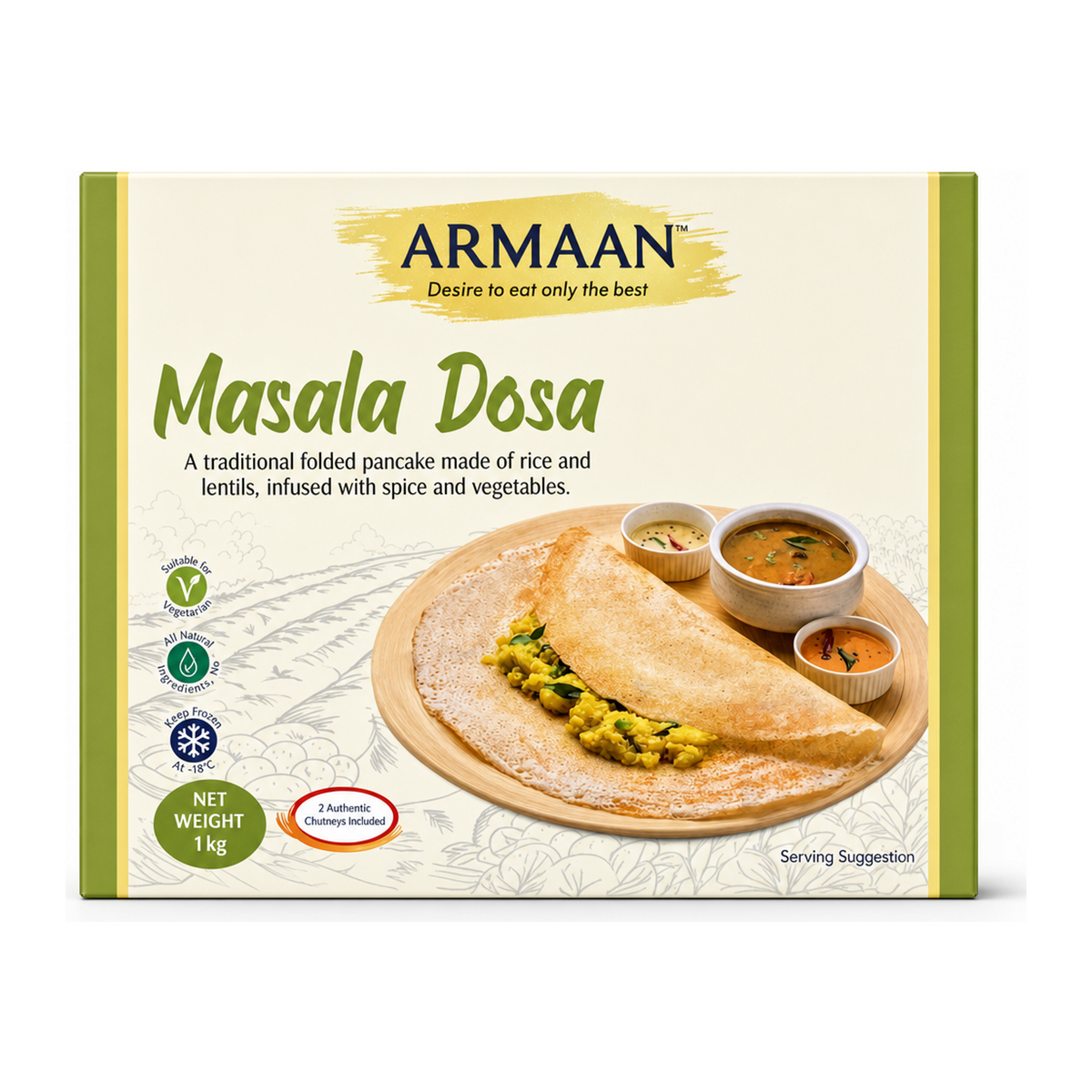 Armaan Masala Dosa 1kg by Armaan — front view showing product label and branding, studio product photo on white background