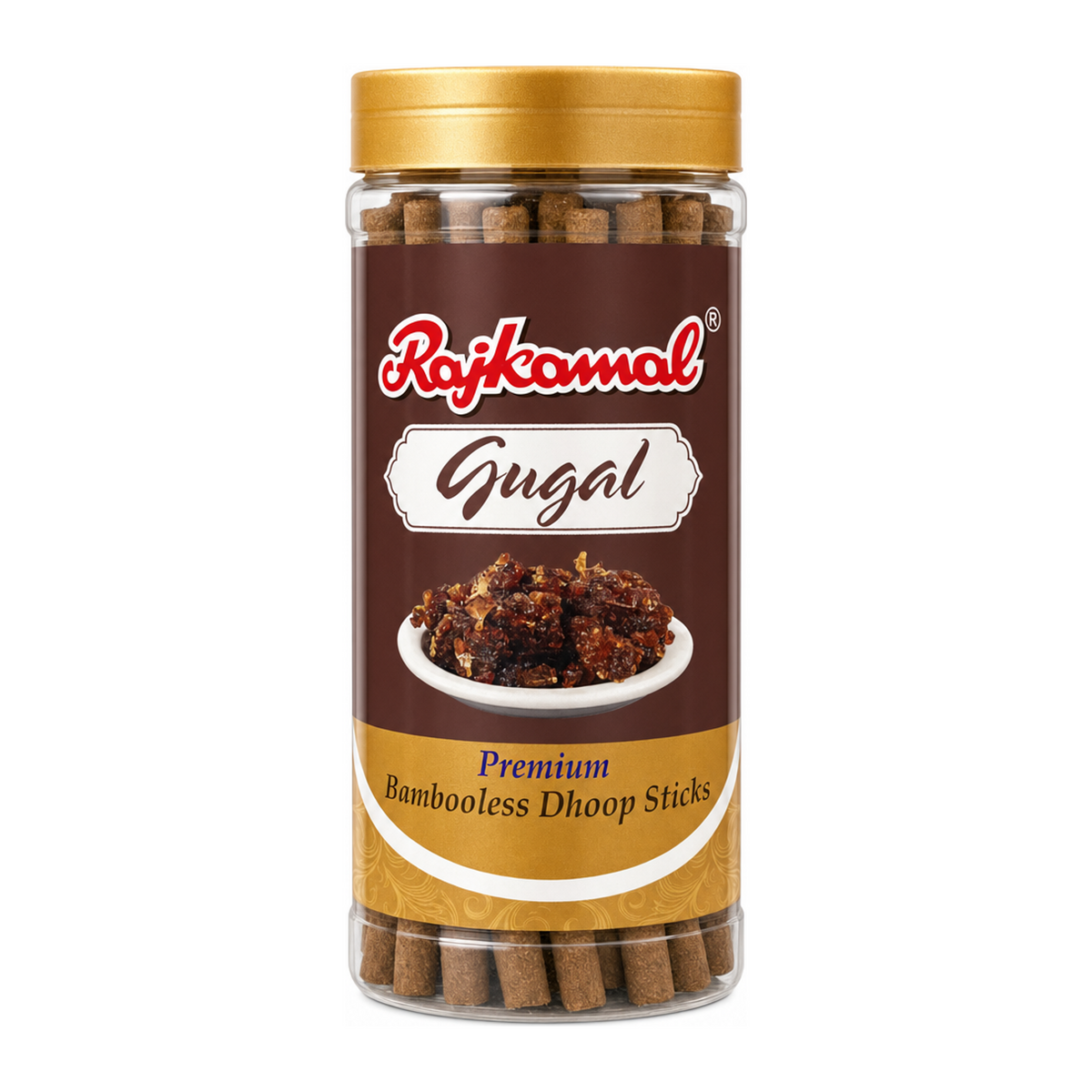 Rajkamal Gugal Premium Bambooless Dhoop Sticks 80g by Rajkamal Religious Items — front view showing product label and branding, studio product photo on white background