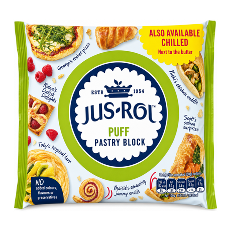 Jus-Rol Puff Pastry Block by Jus-Rol — front view showing product label and branding, studio product photo on white background