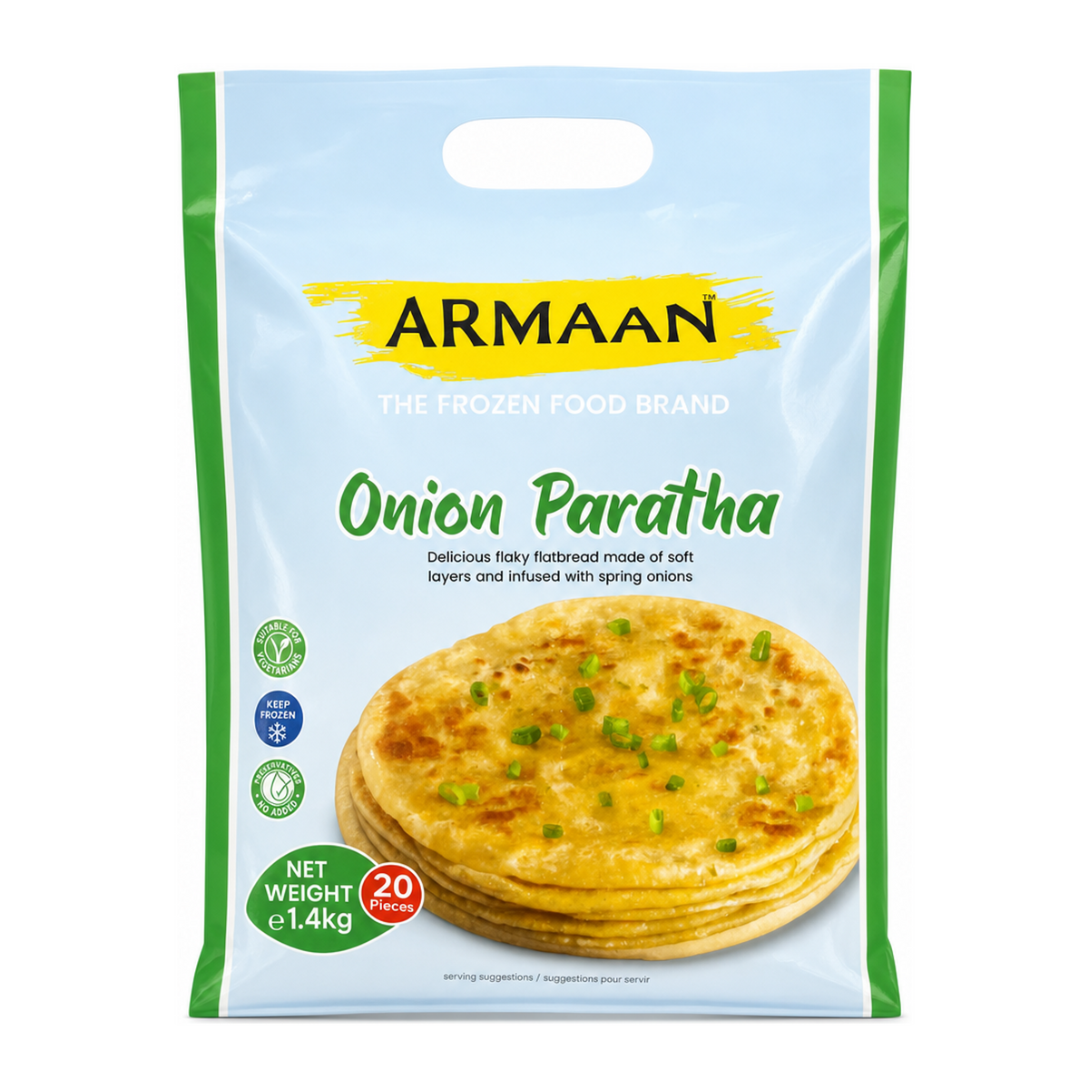 Armaan Onion Paratha 20 Pieces by Armaan — front view showing product label and branding, studio product photo on white background