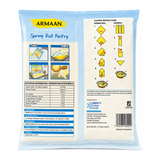 Armaan Spring Roll Pastry 40 Sheets by Armaan — back view showing ingredients and product details, studio product photo on white background