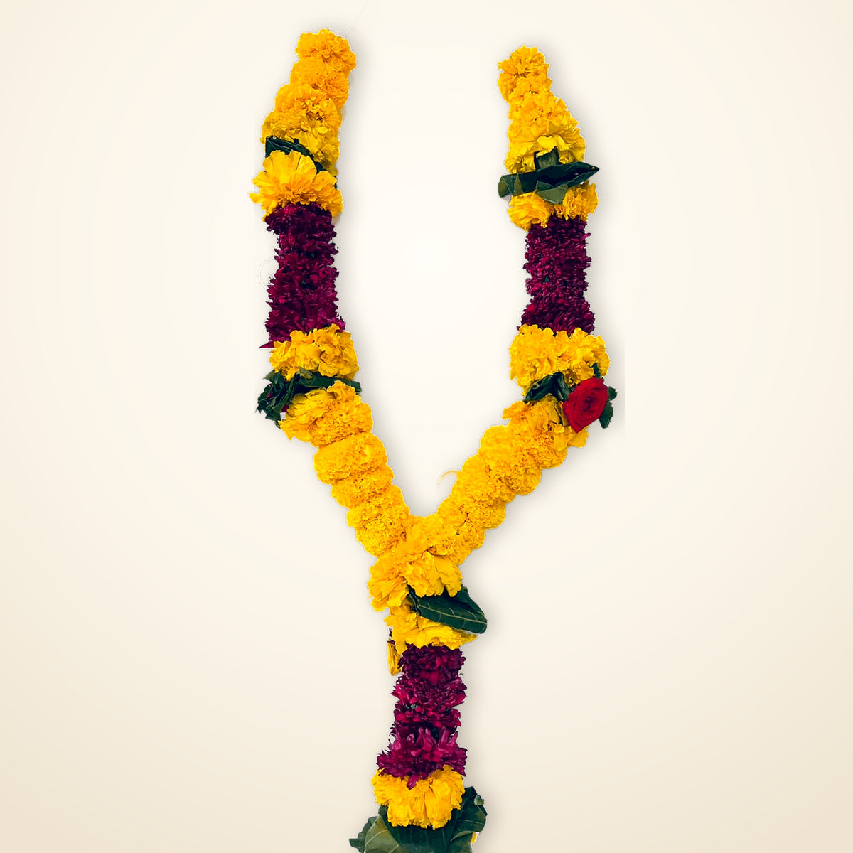 Yellow Marigold & Maroon | Genda Haar | Fresh Flower Garland